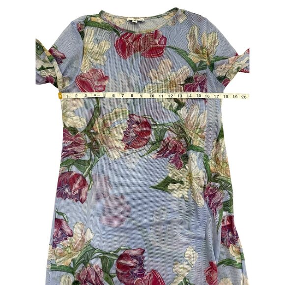 Ala Von Auersperg Diane Sheer Mesh Tunic Top Blue Floral Botanical Womens Size M - Picture 7 of 8